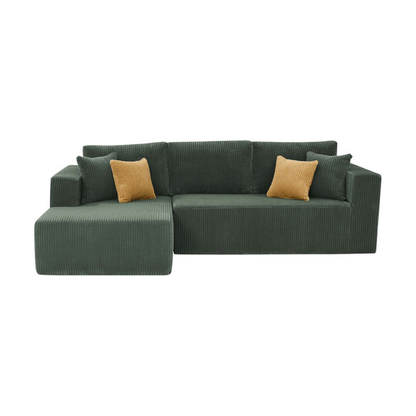 English Elm Full Corduroy Sectional Sofa with Foam Cushions No Assembly Cozy Living Room Seating B2748S00049