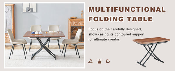 English Elm Table Set With Adjustable Height, Walnut Wood Finish & 4 Warm Gray Pu Chairs For Modern Living W1151S03997-GIGA