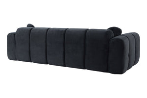 English Elm 98.4" Corduroy Cloud Puff Sofa Vacuum Packed 4-seater Living Room Couch with Pillows Black W5515P477282
