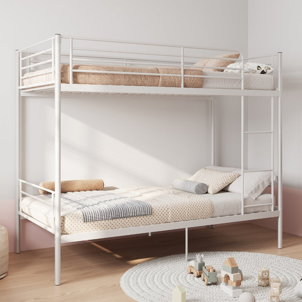 English Elm Bunk Bed Twin Over Iron Frame with Full Guardrail Ladder Kids Room Sleeper W5635P479855