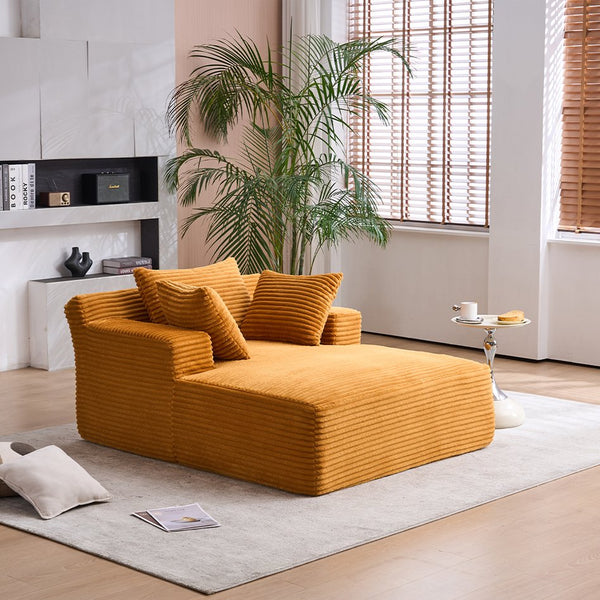 English Elm Oversized Corduroy Chaise Longue Sofa Bed — Modern Deep-Seat Sleeper with Armrests & Pillows for Compact Spaces Orange W1752P264714