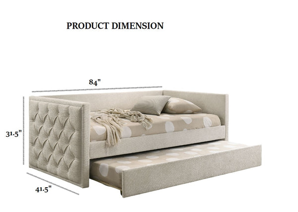 English Elm Transitional Twin Daybed with Diamond Tufted Back and Wood Trim, Versatile Seating & Sleeping Solution Beige 44 L x 39 W x 9 H B2741S00664