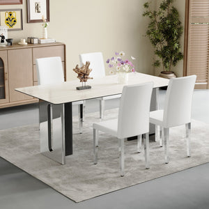 English Elm Set Of 4 White Pu Leather Backrest Chairs With Silver Metal Legs - Modern Comfort For Any Space W3226P279071-GIGA