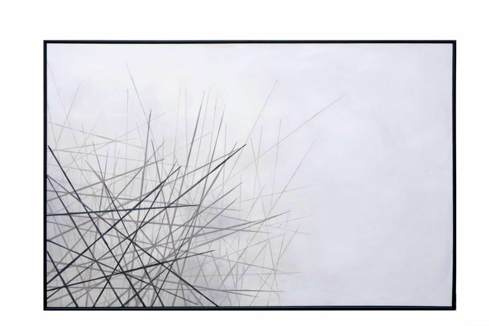 Sunpan Fleeting Wish Wall Art - Hand-Painted Greyscale Masterpiece in Black Floater Frame, 72"x48"