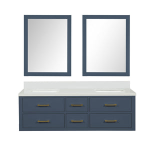 English Elm Blue Double Bath Vanity Set With Cultured Marble Top & 28" Mirrors - Stylish Storage Solution! B2731S01564