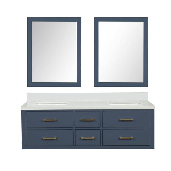 English Elm Blue Double Bath Vanity Set With Cultured Marble Top & 28" Mirrors - Stylish Storage Solution! B2731S01564