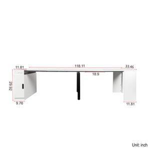 English Elm Modern Expandable Dining Table with Built-In Outlet, 5-Panel Extendable Space-Saving Design for Gatherings White W331S00193
