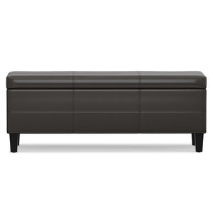 English Elm Afton Upholstered Storage Ottoman Bench in Midnight Faux Leather with Lift-Top Storage & Hinge Safety Dark Brown B136P159231