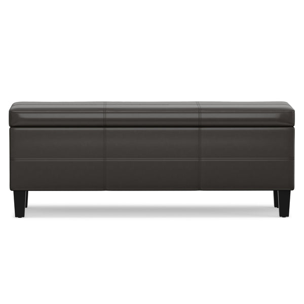 English Elm Afton Upholstered Storage Ottoman Bench in Midnight Faux Leather with Lift-Top Storage & Hinge Safety Dark Brown B136P159231