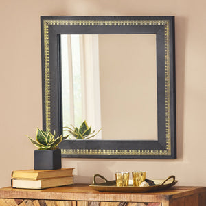 English Elm Christopher Knight Home® - Wall Black Mirror Handcrafted Leather Frame with Gold Embossing — Boho Tempered Glass Accent (27") 68949.00