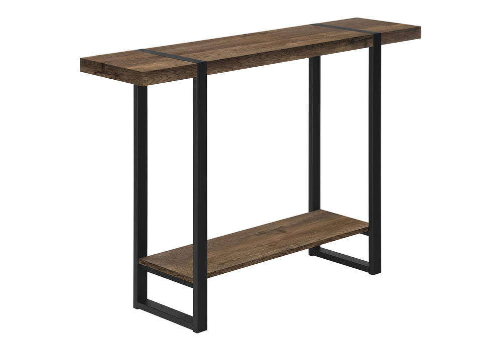 English Elm Accent Rustic Console Table 47.25" x12" Brown Laminate with Lower Shelf and Black Metal Legs - Modern Farmhouse B2710P219143
