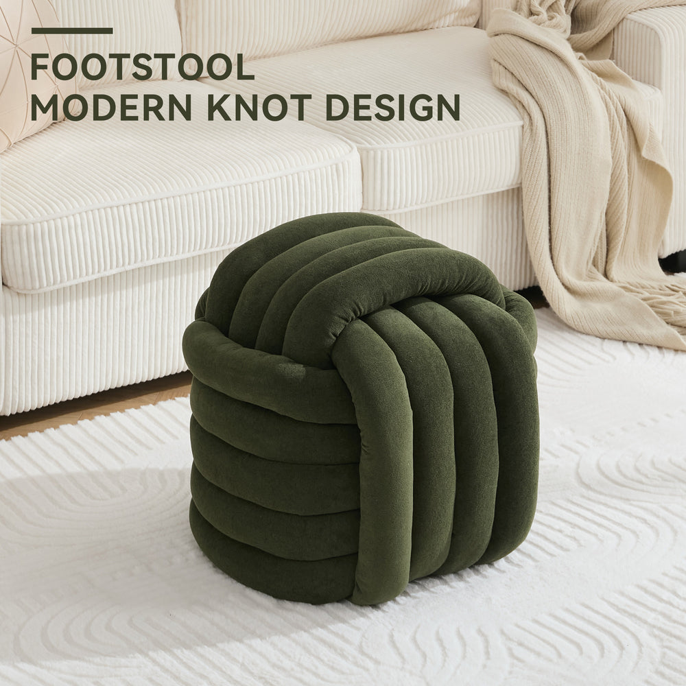 English Elm 060-Chenille Plush Knot Ottoman Stool with Foam Fill & Wooden Frame — Stylish, Comfortable Indoor Seat (No Assembly) Green W527P239020