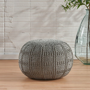 English Elm Yuny Chunky Knit Cotton Round Pouf Footrest for Living Room Bedroom Reading Nook 60493.00GRY