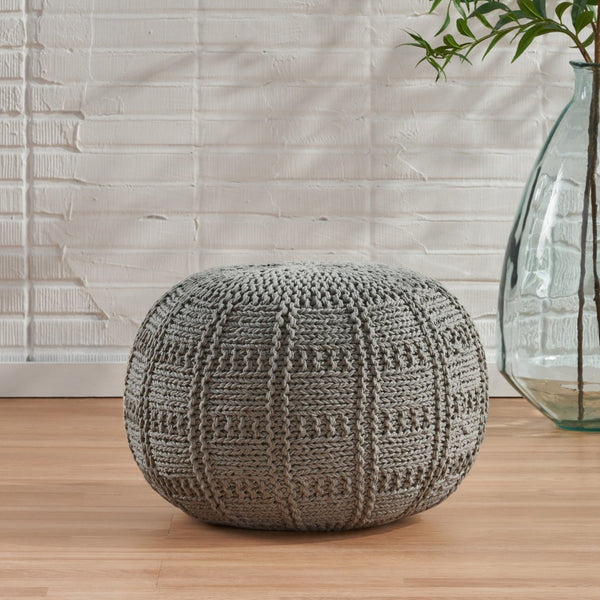 English Elm Yuny Chunky Knit Cotton Round Pouf Footrest for Living Room Bedroom Reading Nook 60493.00GRY