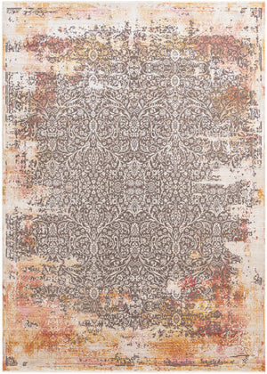 Unique Loom Deepa Emblem Machine Made Floral / Botanical Rug Gray, Ivory/Red 10' 0" x 13' 9"