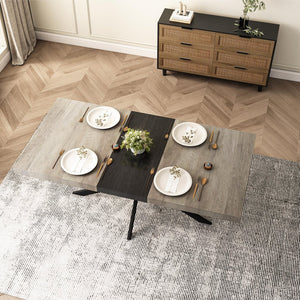 English Elm 55.11'' 55.11' Retractable Retro Rectangular Dining Table Grey Carole Top w/ Black Embossed Plate, Extendable 70.86" W757P147832