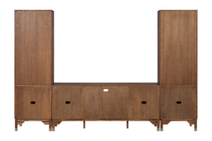 English Elm Mid-Century Hepburne Entertainment Center Walnut Finish LED Piers Gold Legs Adjustable Shelves 79" B2741S00661