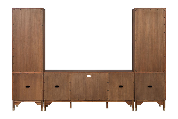 English Elm Mid-Century Hepburne Entertainment Center Walnut Finish LED Piers Gold Legs Adjustable Shelves 79" B2741S00661