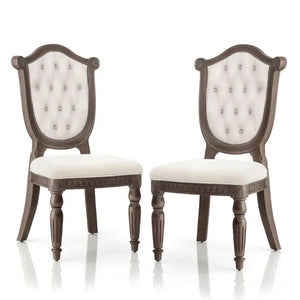 English Elm Rustic 2Pc Side Chair Set - Diamond Tufted Back, Fluted Legs, Weathered Oak & Beige For Dining Elegance B2741P406976-GIGA