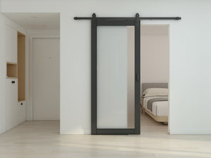English Elm 30 in Matte Black Steel Sliding Barn Door Frosted Glass Privacy Panel with Hardware B2763P483231