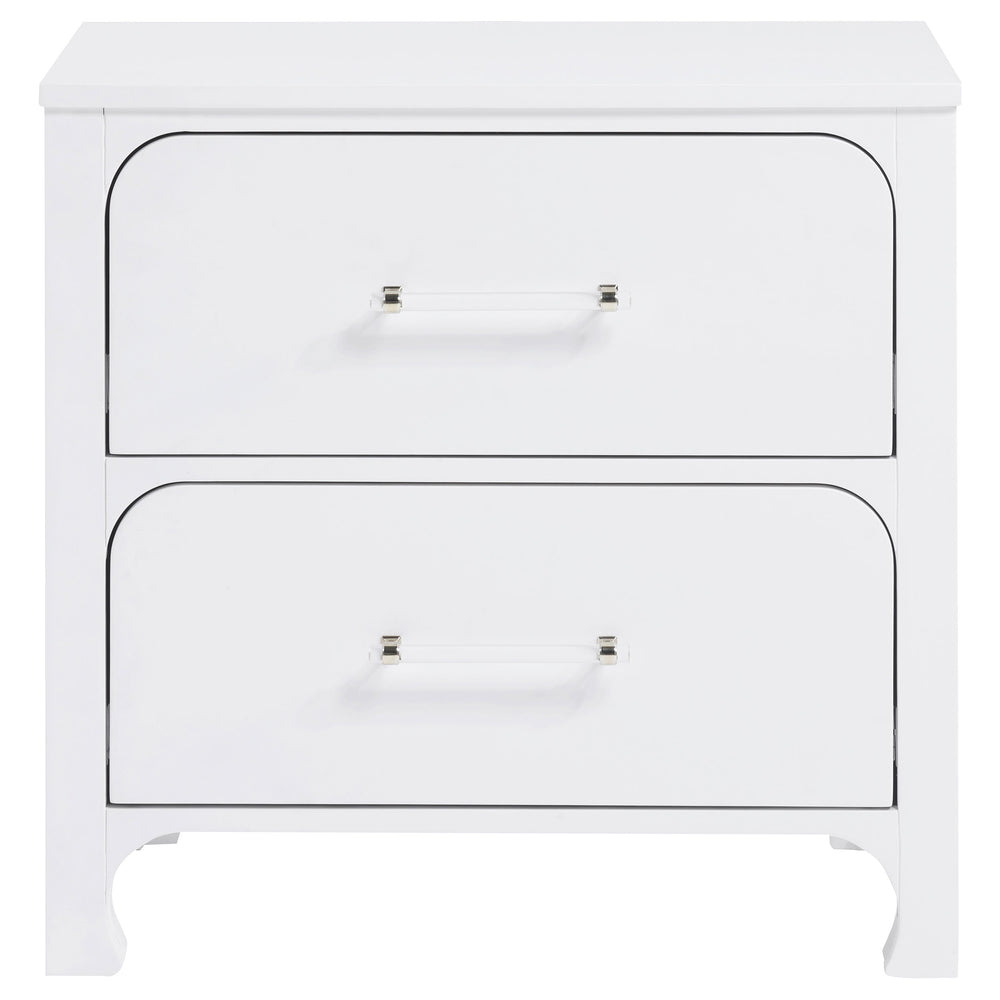 English Elm Helena Pearl White 2-Drawer Nightstand with Soft Curves, Spacious Storage, Modern Chic Bedroom Accent B062P299878