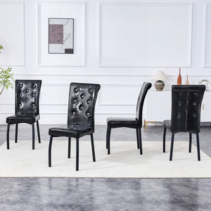 English Elm A Set of 2 Crystal Button Faux Leather Dining Chairs with Embossed Croc Texture Black W3226P344029