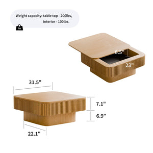 English Elm 31.5'' Square Wood Veneer Flip Top Storage Coffee Table with Slat Detail for Living Rooms Natural Wood W1435P375245