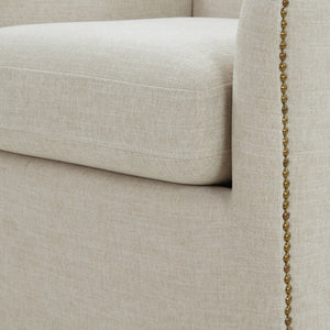 English Elm Torrance Swivel Accent Chair with Antique Brass Nailhead Trim for Modern Living Beige B050P451389