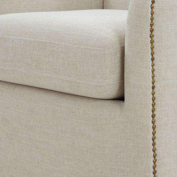 English Elm Torrance Swivel Accent Chair with Antique Brass Nailhead Trim for Modern Living Beige B050P451389