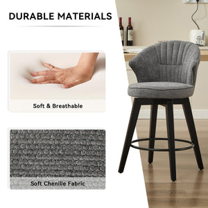 English Elm 008-Wing Upholstered Swivel Counter Stools Set of 2 with Solid Wood Legs, Chenille Comfort & 250lb Capacity DARK GREY W2636P239834