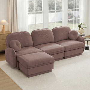 English Elm 105" Chenille Sectional Sofa with Movable Ottoman Deep Seat Quilted Cushions Living Room Rose Dust W714S01778