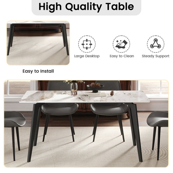 English Elm 62.99" Modern Artificial Stone Dining Table With Black Metal Legs - Stylish, Durable, Seats 6 Comfortably W1535S00514