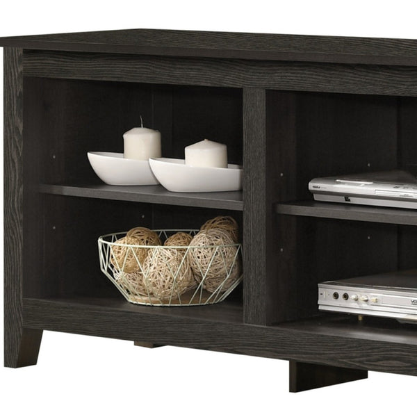 English Elm Tropea 58 Inch Open Shelf Media Console with Oak Finish and Cord Management Dark Gray B2749P413250