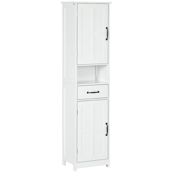 English Elm Kleankin Slim Bathroom Storage Cabinet - Tall Linen Tower With Adjustable Shelves, Drawer & Open Shelf W2225P217013
