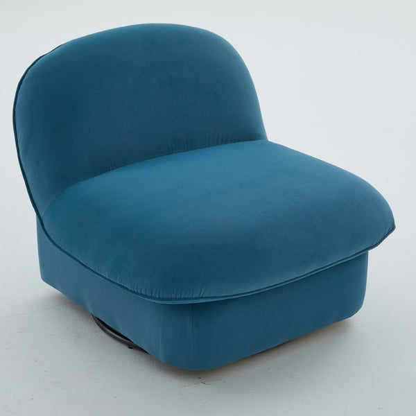 English Elm Swivel Accent Chair Plush Velvet Pumpkin Barrel Silhouette with 360 Degree Metal Base Smoke Blue W3244P392751