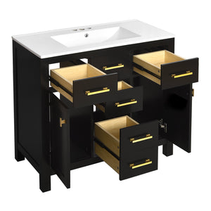 English Elm 72'' Modern Bathroom Vanity Set With Durable Ceramic Sink, Solid Wood Frame, Ample Storage & Style N710SS00011B