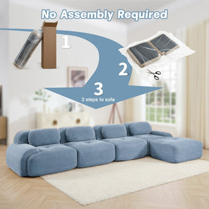 English Elm 4-seat Modular Corduroy Sectional Sofa with Curved Armrests for Living Rooms Blue W714S01253
