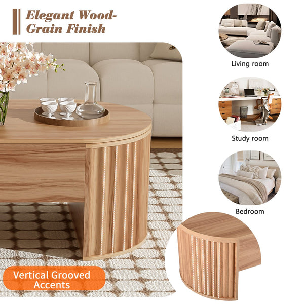 English Elm U-Can Elliptical Lift Top Coffee Table with Hidden Storage, Hydraulic Lift, Wood-Grain Modern Design Light Brown N724P308481W