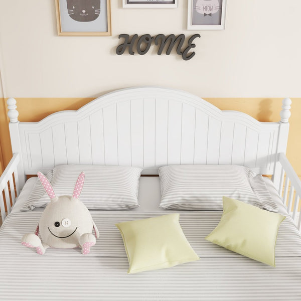 English Elm Twin Low Profile Kids Platform Bed Solid Pine Frame with Guardrails and Storage White W2593P411271