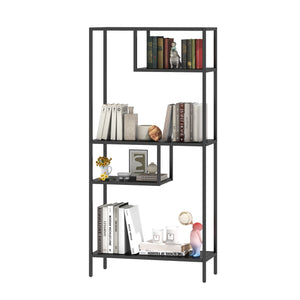 English Elm Modern Cube Storage Shelf with 4 Compartments, Metal Legs Freestanding Organizer for Living Room Home Office Decor and Display — 33W x 13D x 70H T2398P286673