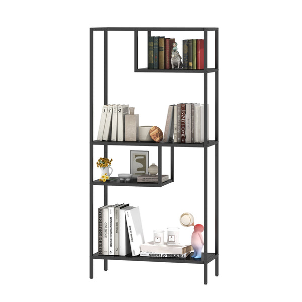 English Elm Modern Cube Storage Shelf with 4 Compartments, Metal Legs Freestanding Organizer for Living Room Home Office Decor and Display — 33W x 13D x 70H T2398P286673