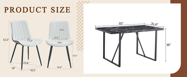 English Elm Table Modern Black Marble Mdf Dining Set With 4 Comfortable Pu Chairs - Stylish, Durable & Easy Care W1151S03404-GIGA