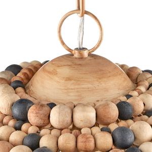 Medley Pendant Light - Bohemian Dome Design with Natural Wood Beads - Adjustable Height & Unique Style