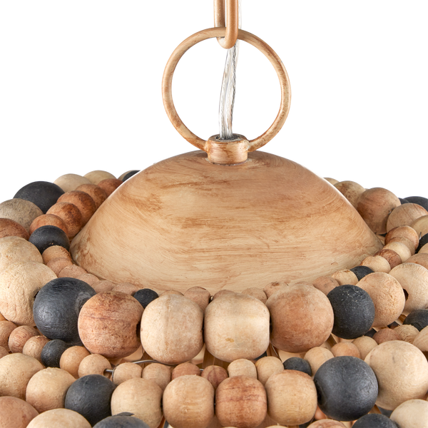 Medley Pendant Light - Bohemian Dome Design with Natural Wood Beads - Adjustable Height & Unique Style