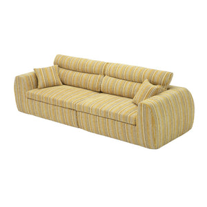 English Elm Chenille Stripe Velvet Sofa Three Seat Minimalist Upholstered Couch for Living Room Yellow+Black W5532S00016