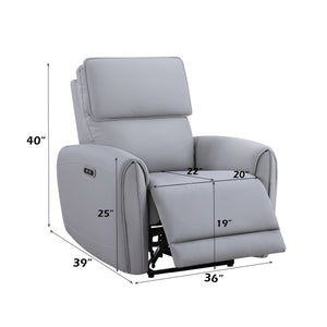 English Elm Jeromie Gray Faux Leather Power Recliner with USB/Type-C, Pocket Coil Seats & Solid Wood Frame B2726P375961