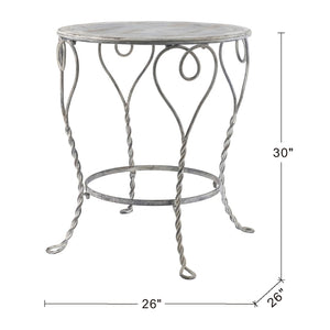 English Elm 26x26x30" Iron Round Side Table Twisted Legs Vintage Silver Shabby Chic Shelf W2078P452864