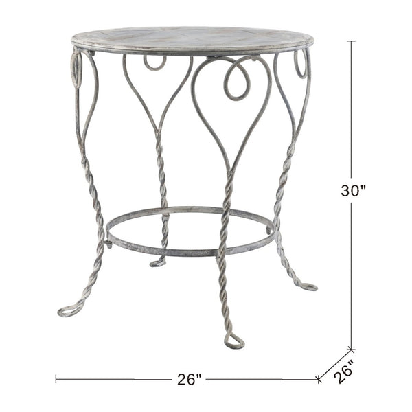 English Elm 26x26x30" Iron Round Side Table Twisted Legs Vintage Silver Shabby Chic Shelf W2078P452864