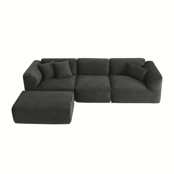 English Elm U_Style Plush velvet 4-seater sofa with sponge-spring seats, removable back cushions, modern comfort and style Grayish Green WY000450AAC