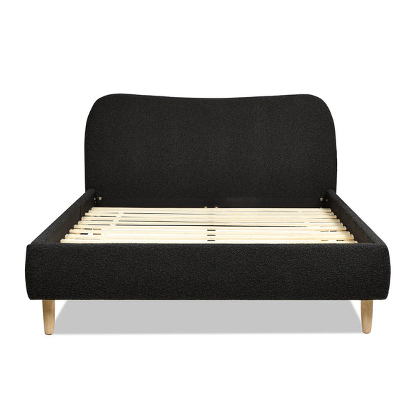 English Elm Jennifer Taylor Home - Roman Curved Upholstered Platform Bed, Queen Size In Luxe Ebony Black Boucle For Modern Elegance B2719P238209